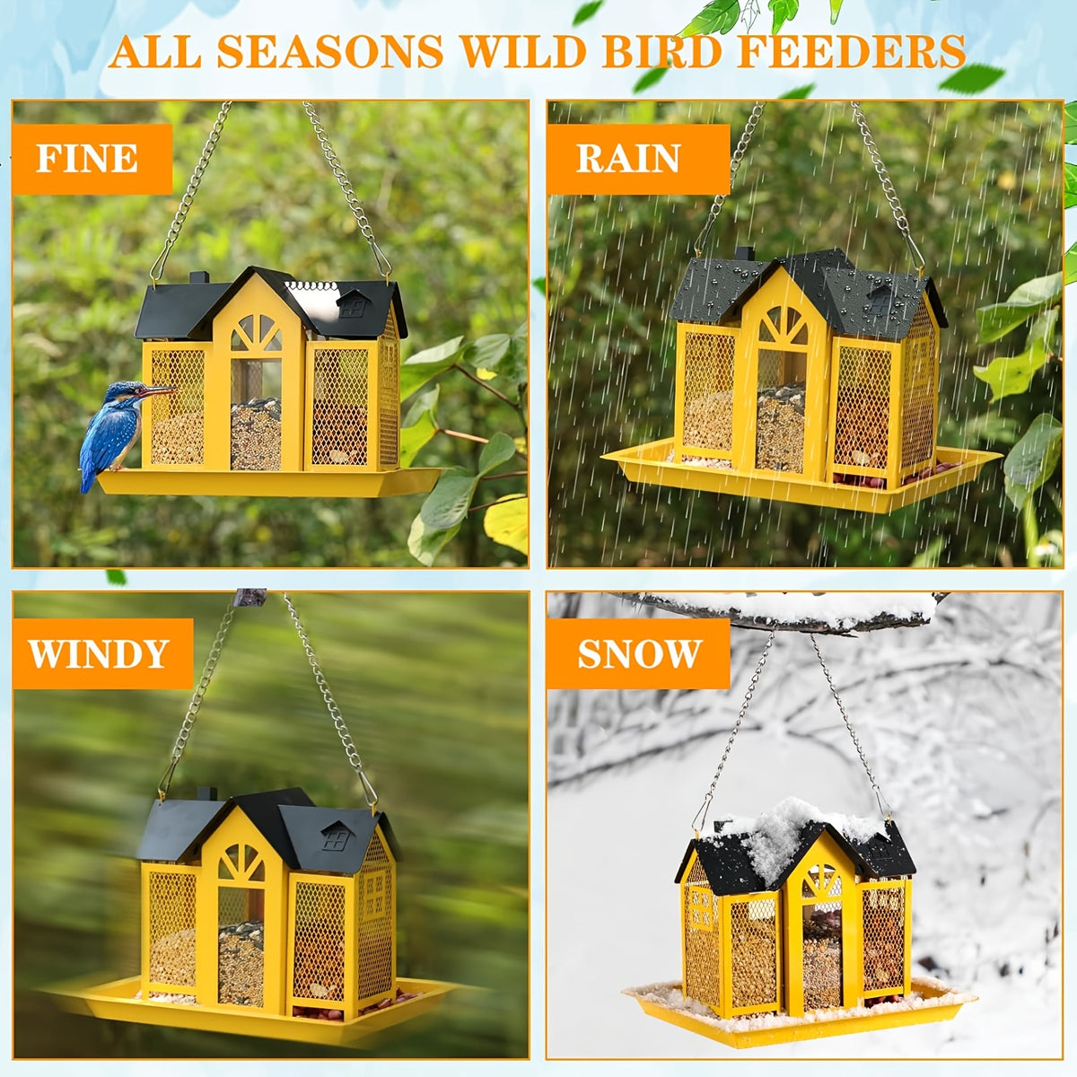 Metal Mesh Bird Feeder for Outdoors, Hanging Wild Bird Feeding Station for Backyard and Garden Birdwatching, Four Color Options for Bird Lover Gifts
