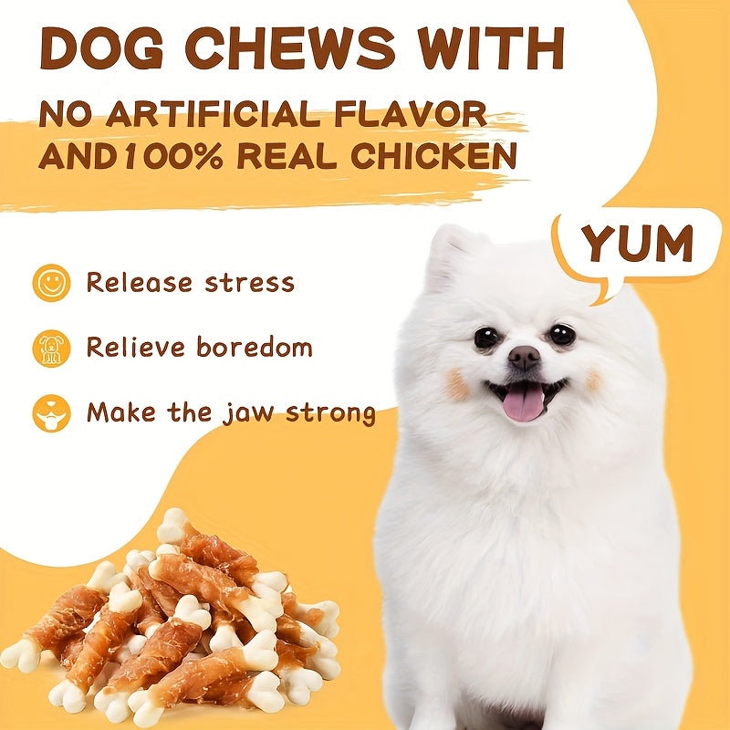 Meat Wrapped Dog Biscuits, Chicken or Duck Bone-Shaped Chew Treats with Hard Biscuit Core, Two-Pack Options for Supervised Everyday Snack Time