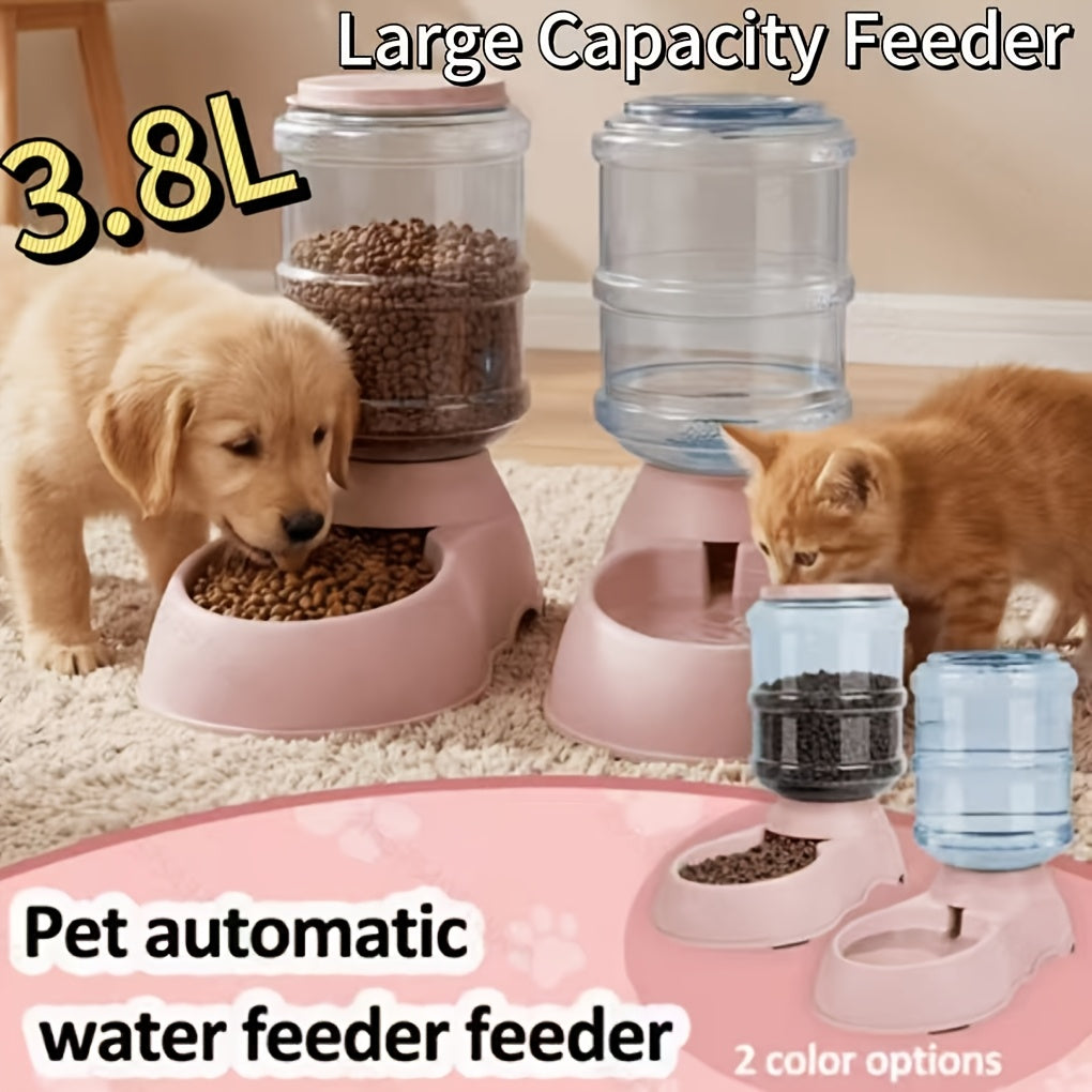 Gravity Pet Feeder or Waterer in Gray, Battery-Free Food Dispenser or 1 Gallon Water Bowl with Visible Reservoir for Indoor Dog and Cat Care