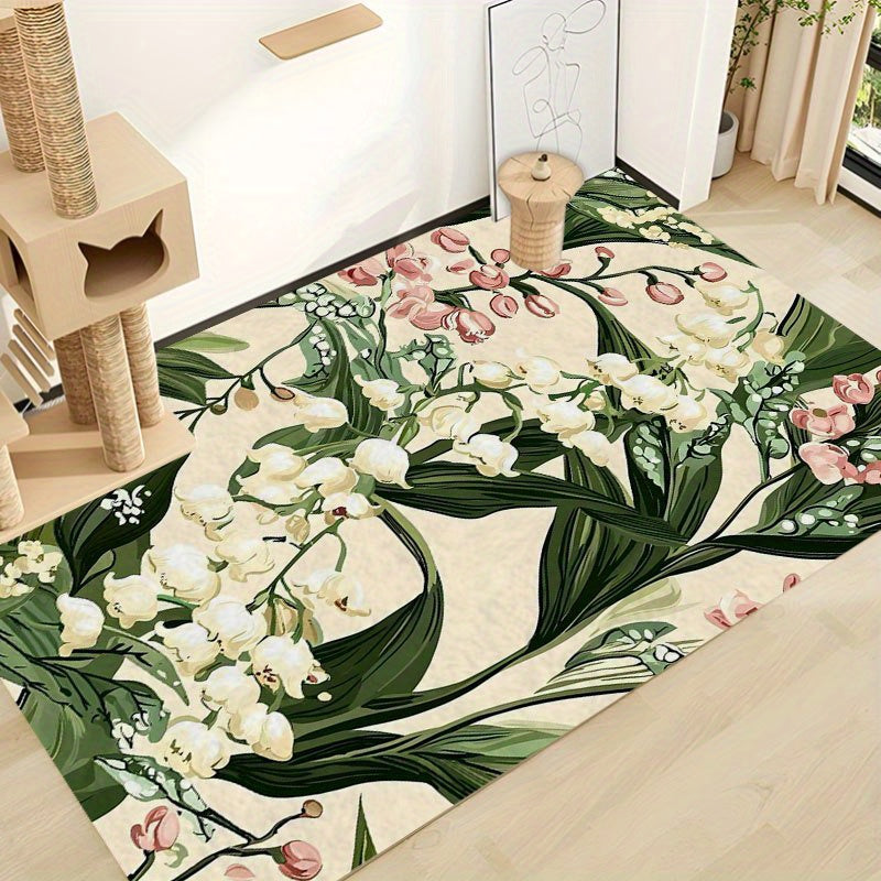 Reusable Puppy Pee Pad 24 x 36 Inches, Washable Lily of the Valley Floral Pet Mat with Non-Slip Backing for Dog Training and Cat Feeding Areas