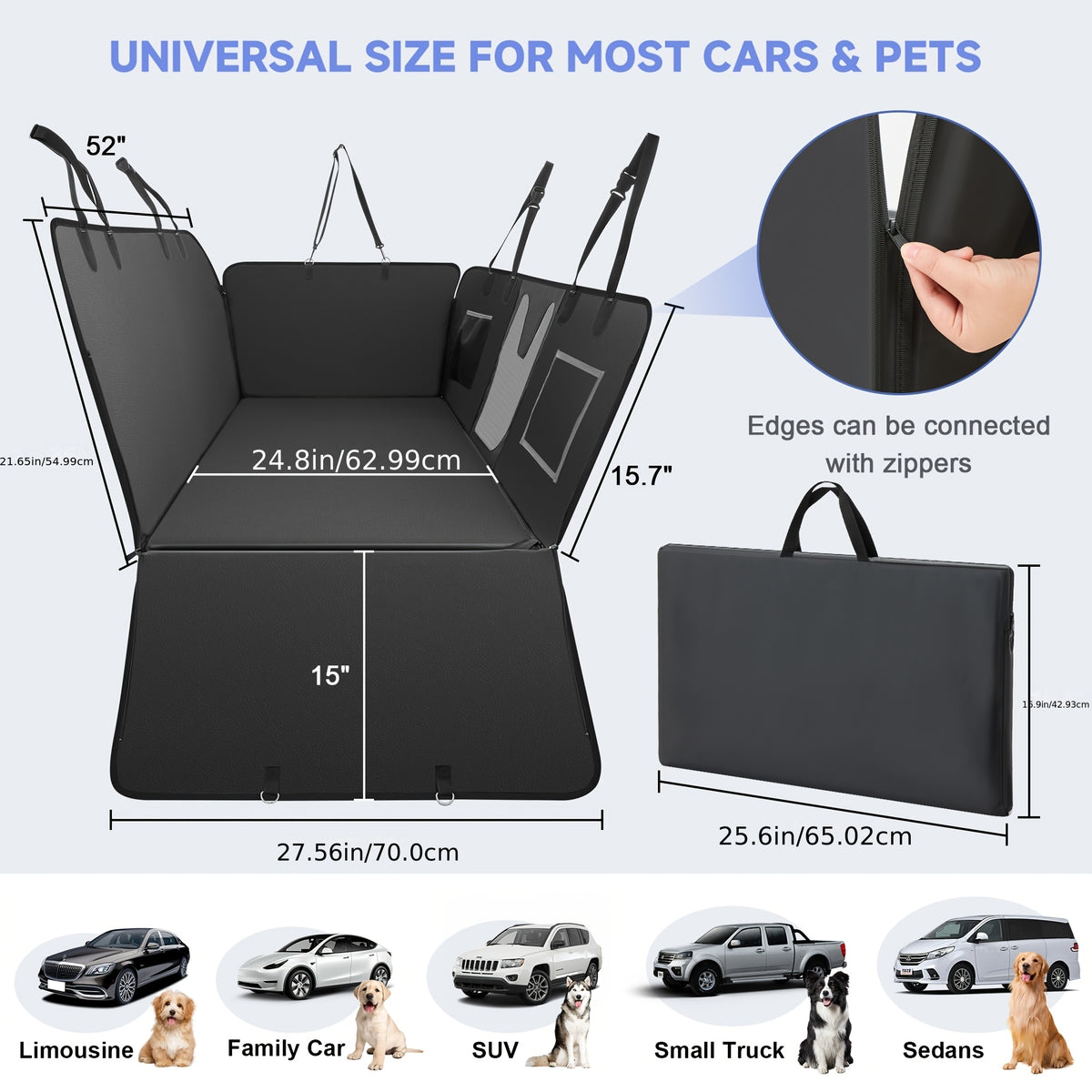 Dog Backseat Platform with Hard Bottom Base, Non-Slip PVC Car Seat Cover and Hammock Extender for SUV, Truck and Car Road Trips