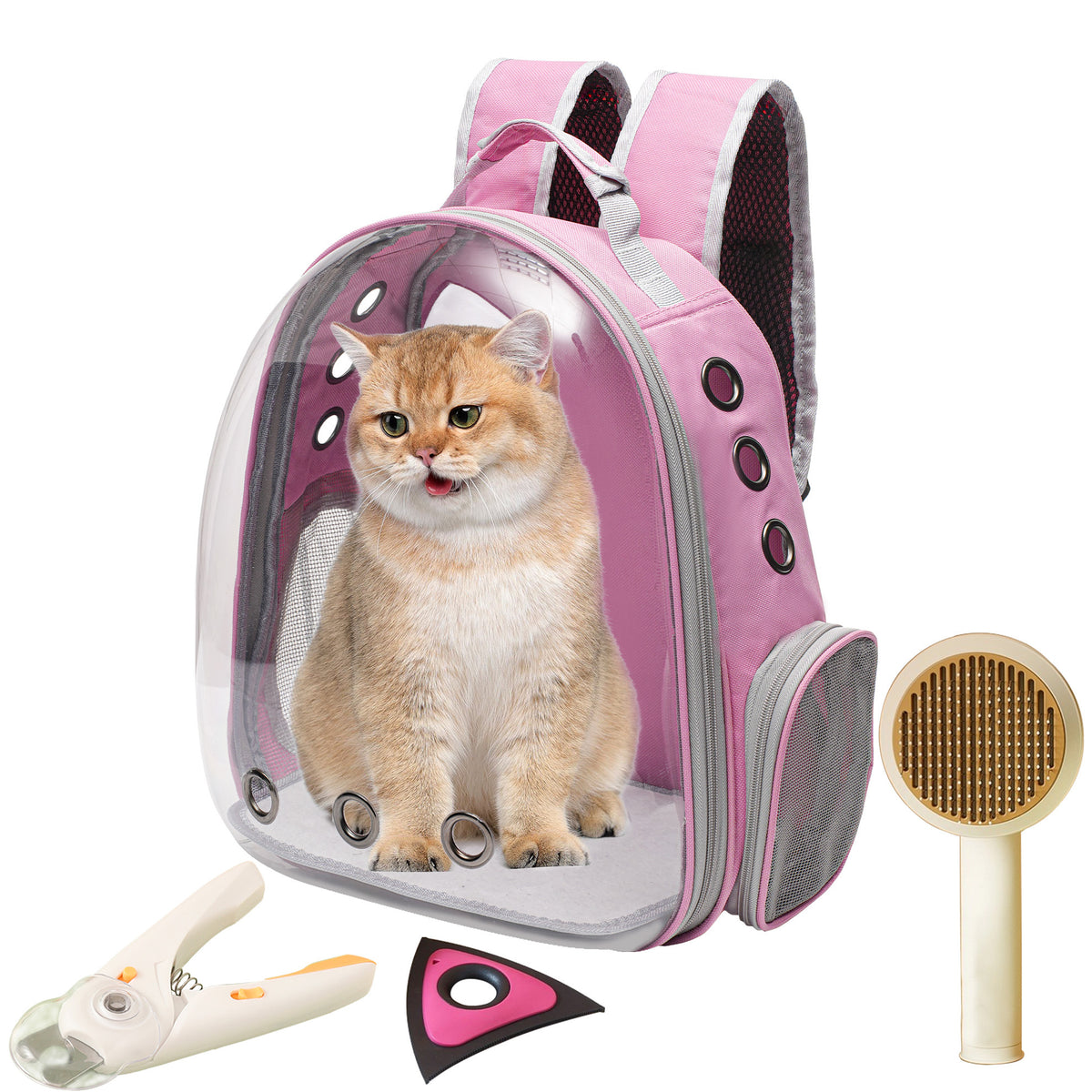 Ventilated Cat Backpack Carrier, Space Capsule Pet Travel Bag for Cats and Puppies, White or Peach One-Size Design for Outdoor Outings