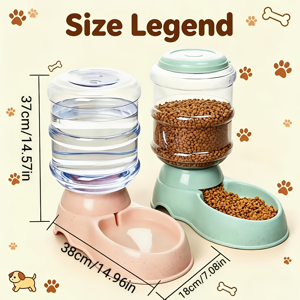 Gravity Pet Feeder or Waterer in Gray, Battery-Free Food Dispenser or 1 Gallon Water Bowl with Visible Reservoir for Indoor Dog and Cat Care
