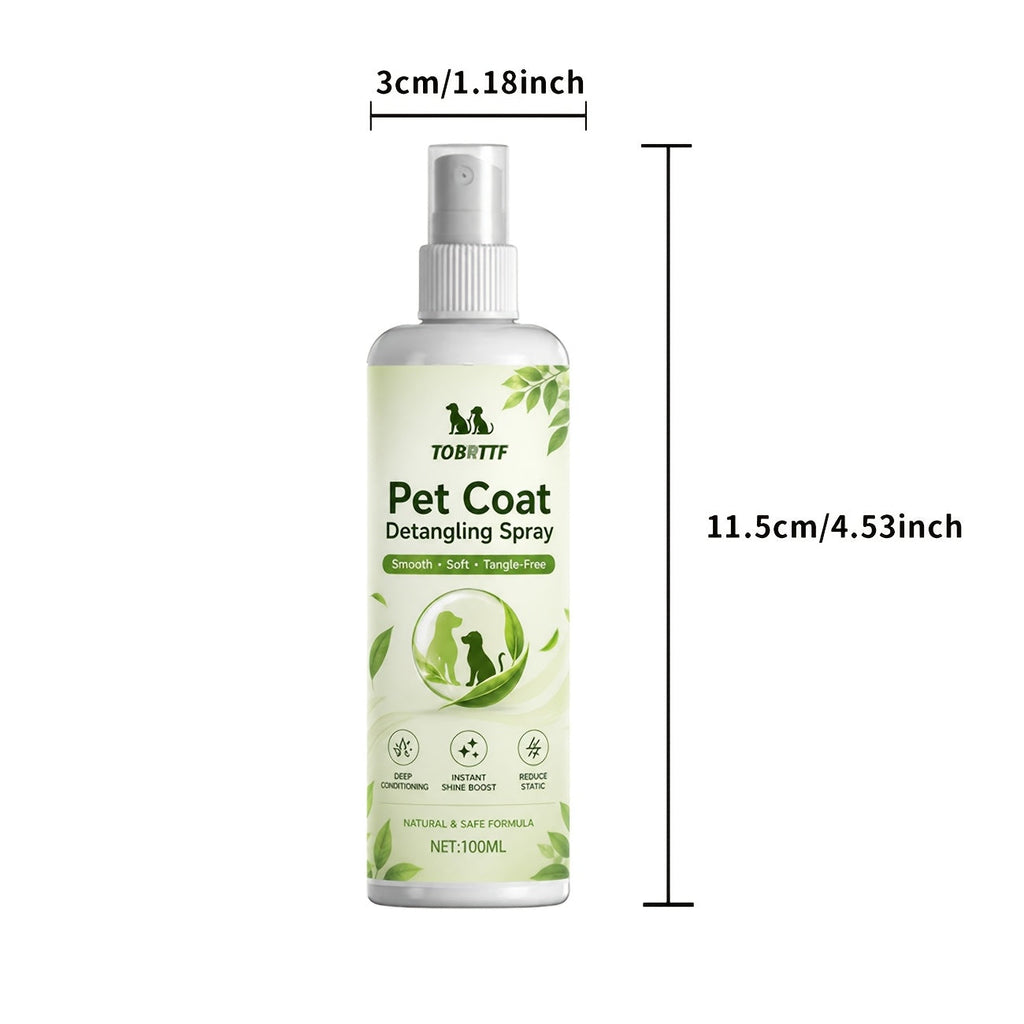 Pet Leave-In Detangler Spray 100ml with Aloe, Vitamin E and Vegetable Oil, Coat Smoothing Grooming Spray for Knots and Soft, Shiny Fur