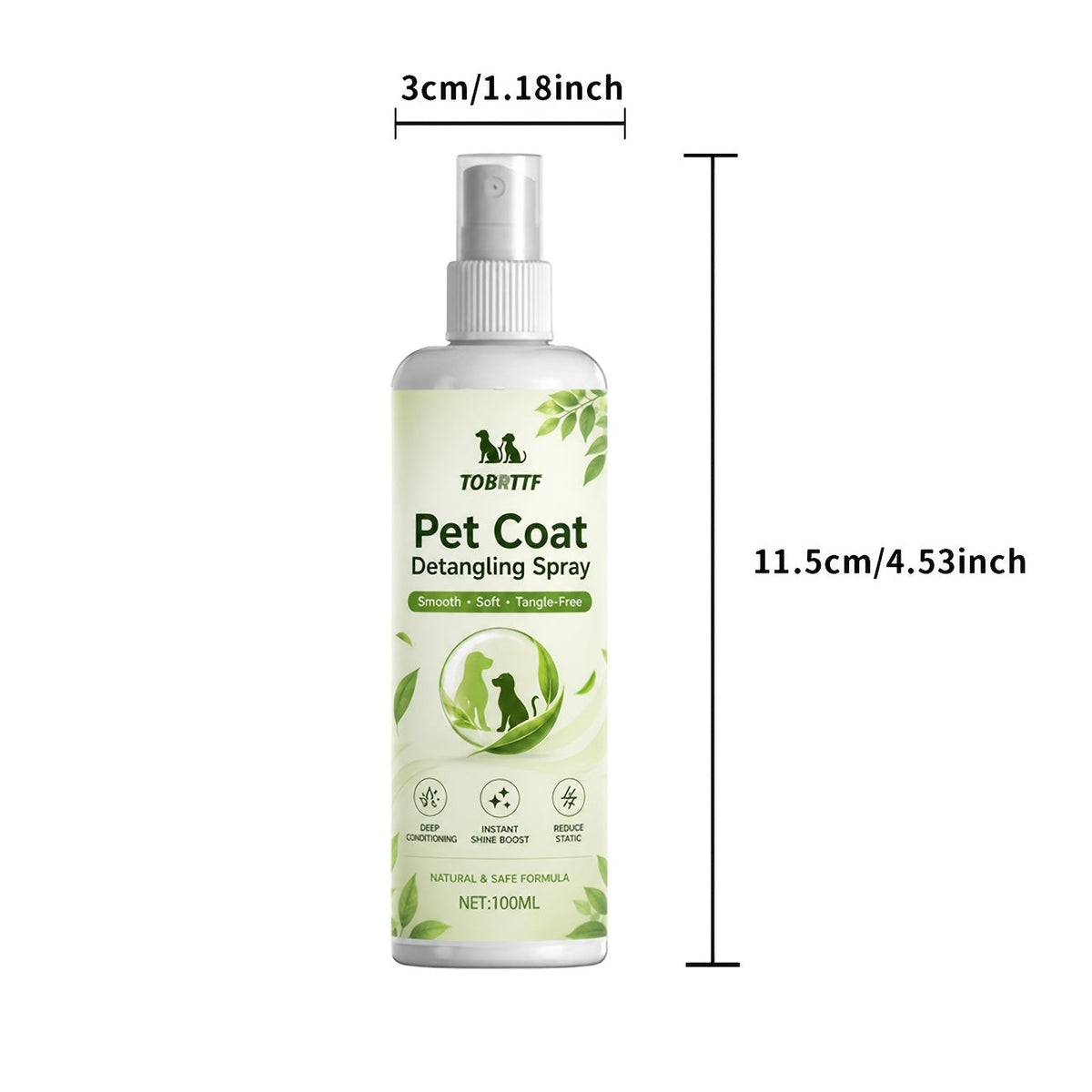 Pet Leave-In Detangler Spray 100ml with Aloe, Vitamin E and Vegetable Oil, Coat Smoothing Grooming Spray for Knots and Soft, Shiny Fur