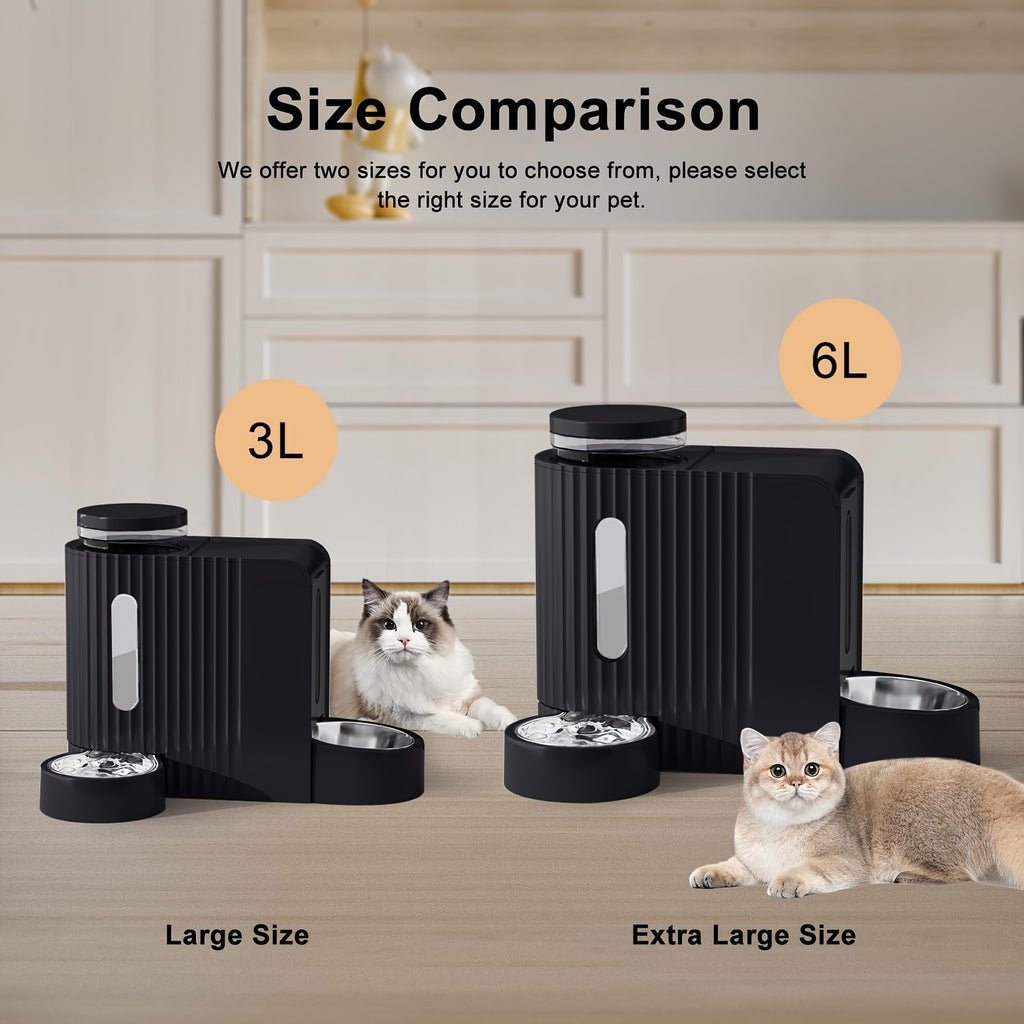 3L Gravity Pet Feeder and Water Dispenser for Cats and Dogs, Stainless Steel Design Without Battery, Black Gray or Blue for Daily Home Care