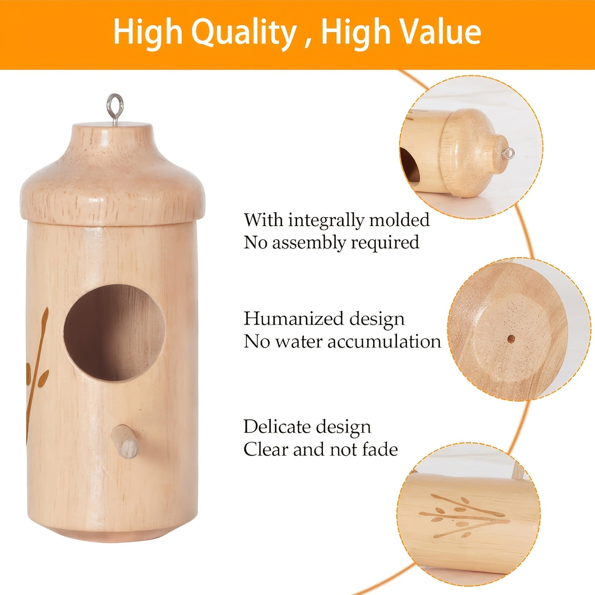 Wooden Hummingbird House 3 Pack for Outdoor Hanging, Natural Wood Garden Decorations and Backyard Accents, Gardening Gifts for Bird Lovers