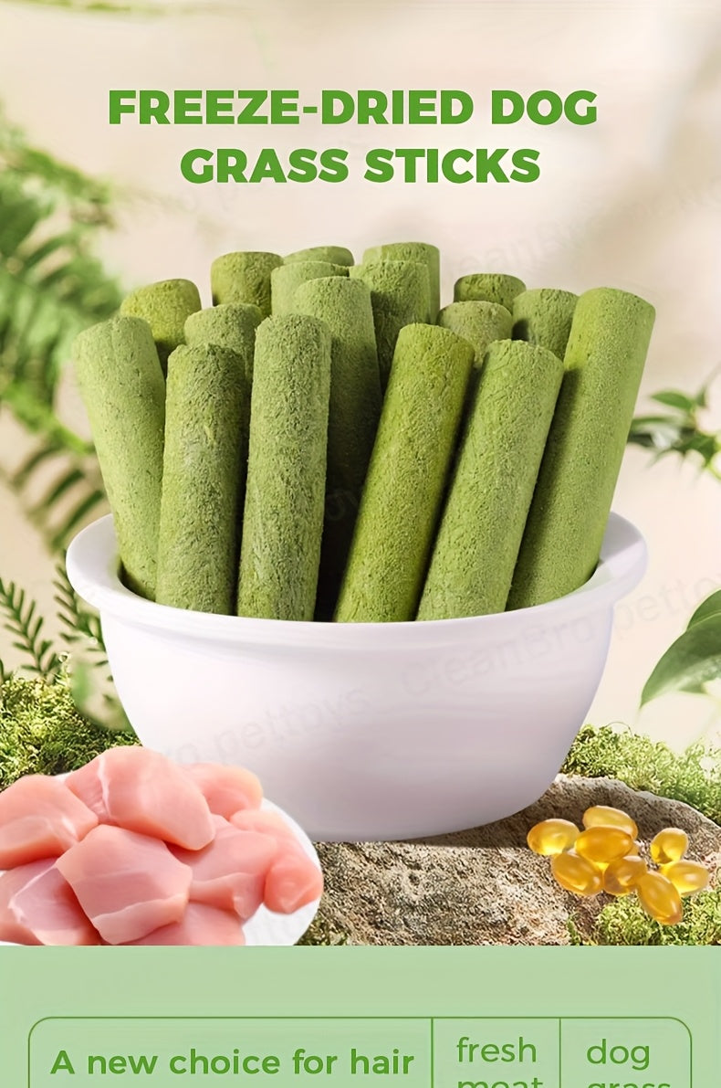 Freeze-Dried Dog Grass Chew Sticks, 15 Count Canine Treat Pack for Supervised Snack Time, Everyday Rewards and Dog Lover Gift Baskets