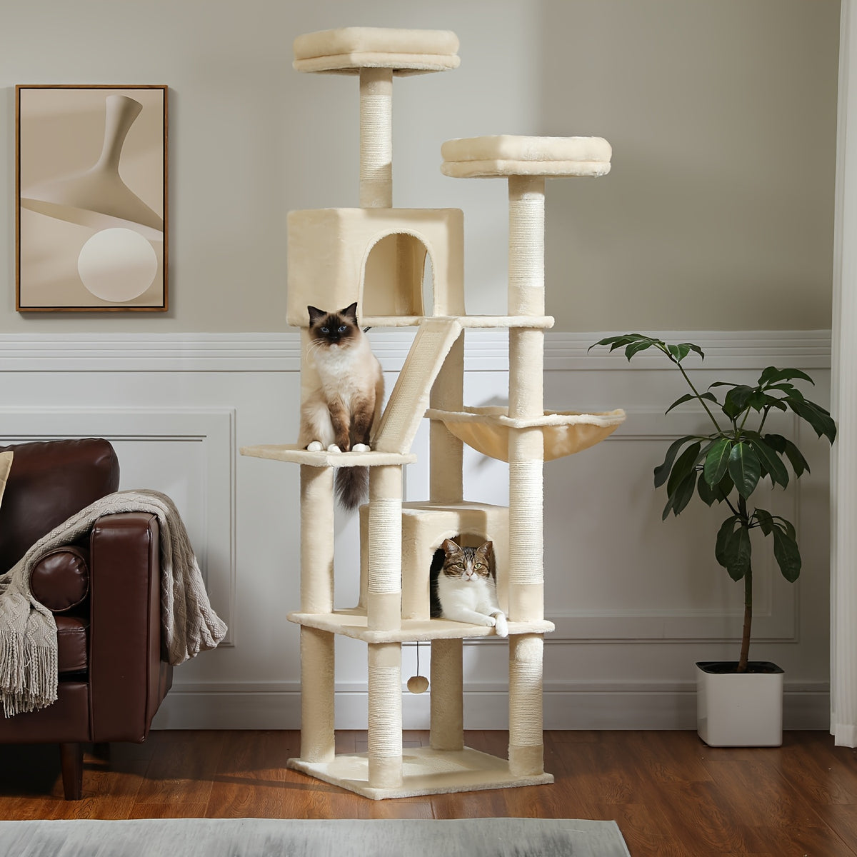 Metal Frame Cat Tree, 70.9 or 45.7 Inch Multi-Level Indoor Cat Tower with Plush Perch, Hammock, Condo Hideaway and Sisal Scratching Posts, Six Colors