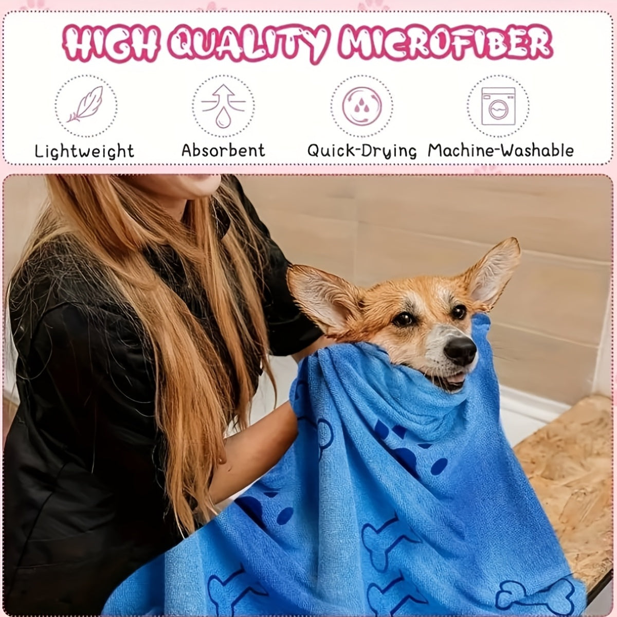 Microfiber Pet Towels 3-Pack, Soft Absorbent Quick-Drying Medium Bath Towels for Dog and Cat Grooming, Post-Bath Drying and Everyday Paw Cleanup