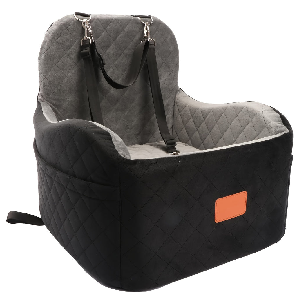 Elevated Dog Car Seat with 6-Inch Booster Cushion, Removable Washable Cover, 2 Storage Pockets and 3 Straps for Small and Medium Dogs up to 35 lbs