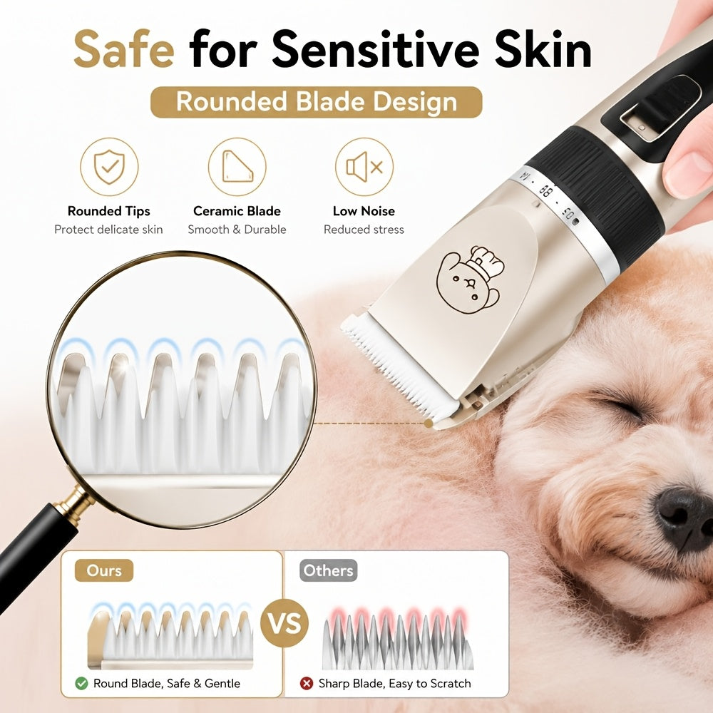 Electric Dog Grooming Clippers, Low-Noise USB Rechargeable Pet Hair Trimmer for Dogs and Cats, Golden or Red with 12-Piece Set Options
