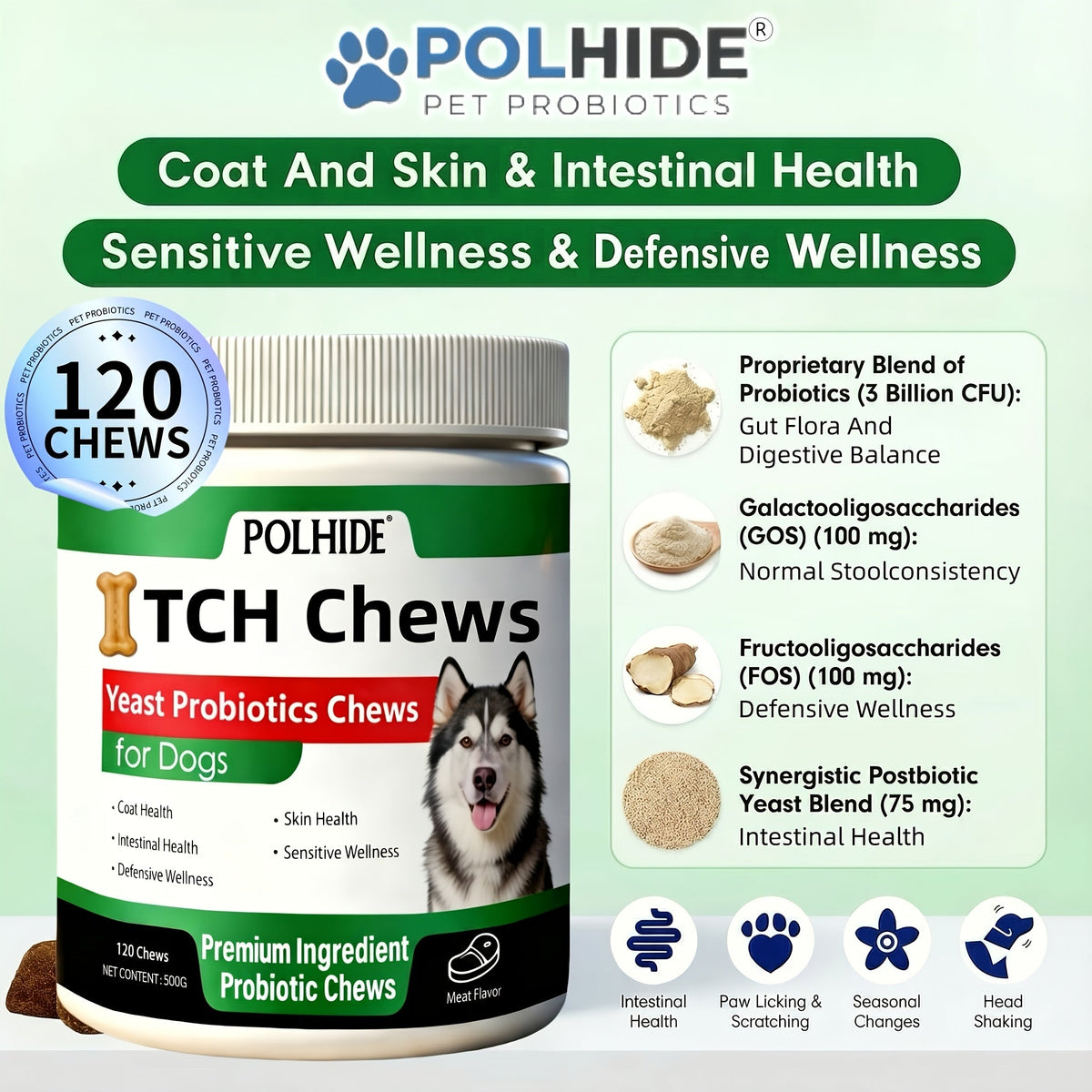 Heart-Shaped Dog Probiotic Chews, 120 Count Meat Flavor Yeast Soft Chews for Everyday Canine Nutritional Supplement and Wellness Routines
