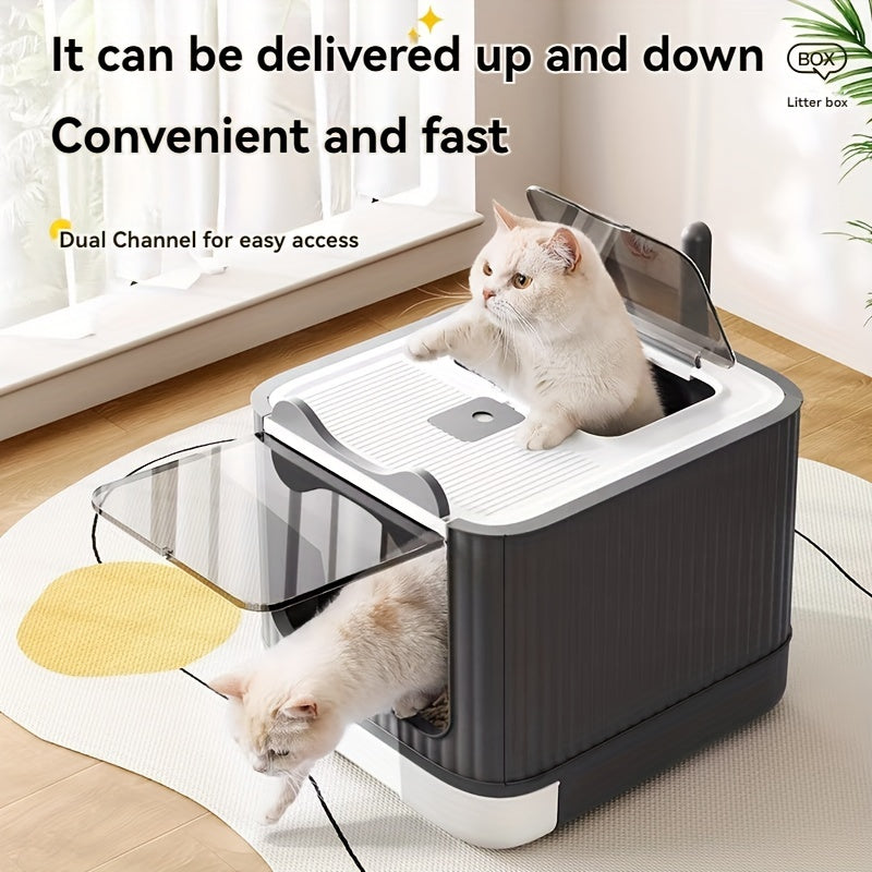 Extra Large Cat Litter Box with Front-Loading Drawer, 4-in-1 Enclosed Double-Door Cat Toilet with Top Cover, Scoop and Carbon Bag