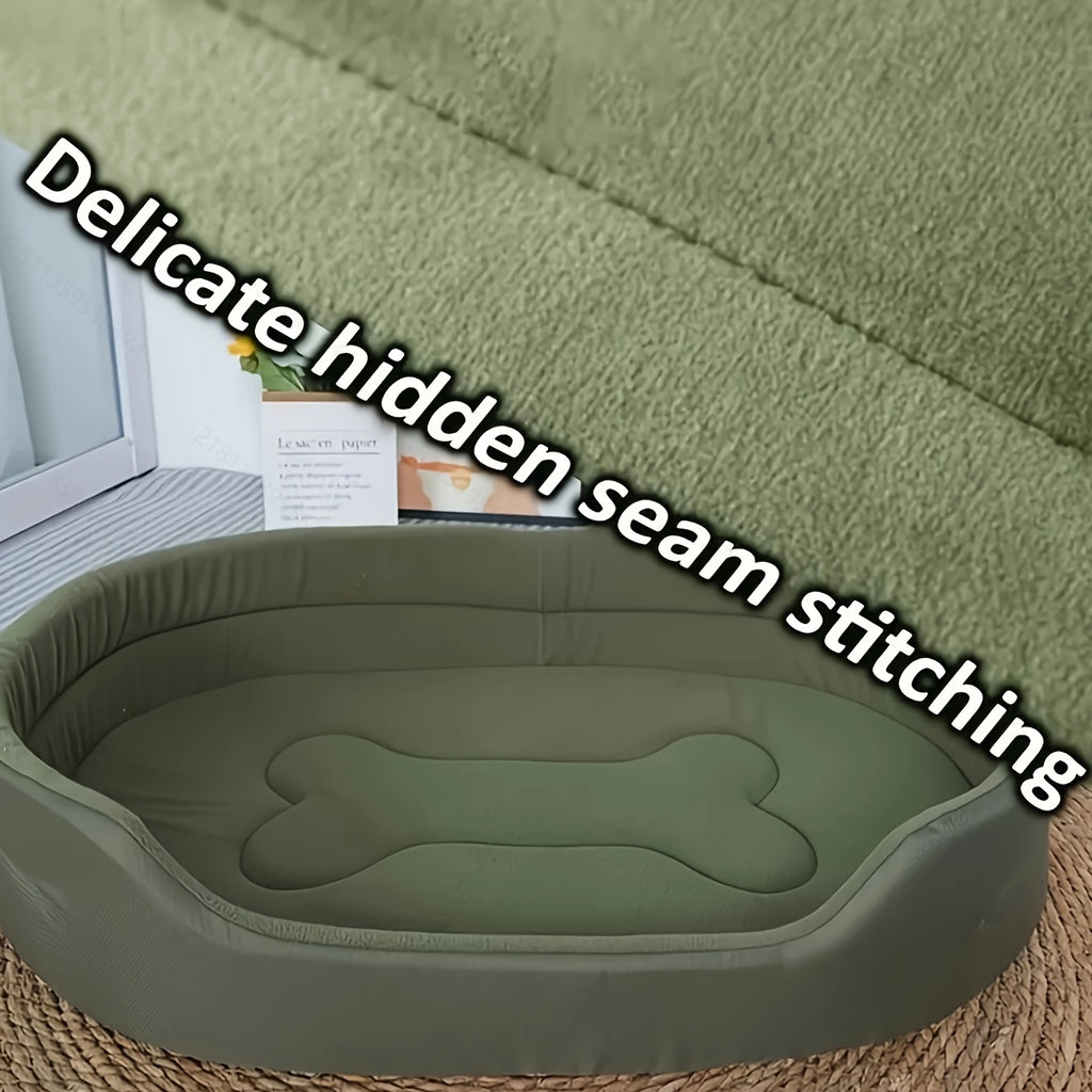 Washable Bolster Dog Bed with Bone Stitching, Soft Raised-Side Pet Nest for Dogs and Cats in Grey or Green with Five Size Options for Indoor Rest