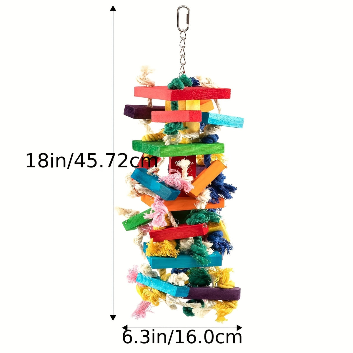 Parrot Chew Toy with Colorful Wooden Blocks and Hanging Chain, Extra Large Bird Cage Activity Toy for Macaws and African Grey Parrots