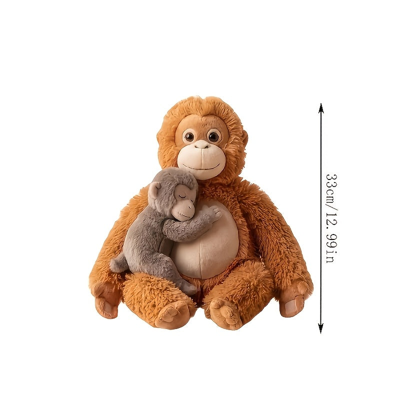 Plush Dog Toy Set, Orangutan Monkey Mom & Baby Cuddle Companions with Soft Fuzzy Texture for Gentle Indoor Play and Pet Lover Gifts