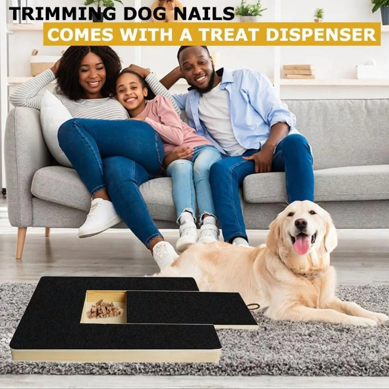 Wooden Dog Nail Scratch Board with Treat Drawer, Sandpaper Paw Filing Surface for Reward-Based Training and At-Home Grooming, 2-Piece Set