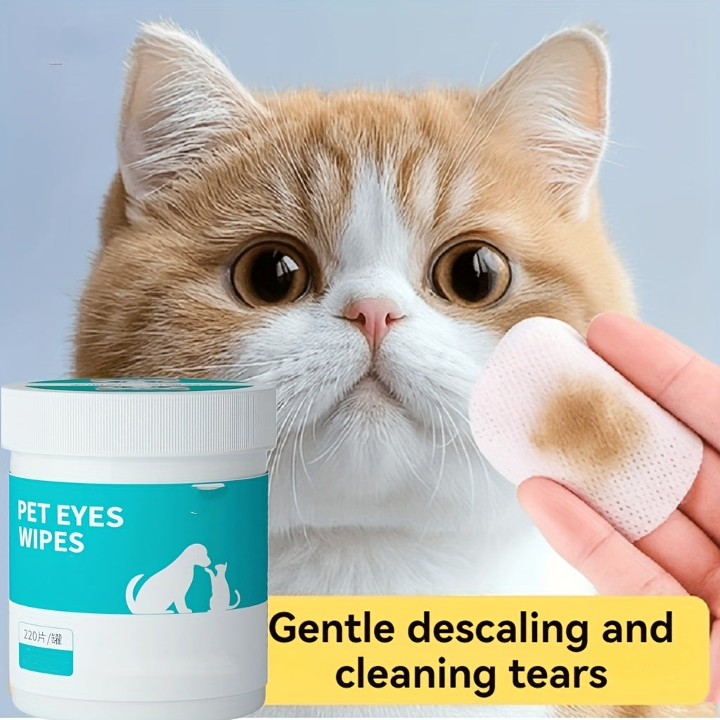 Tear Stain Cleaning Wipes for Dogs and Cats, 220 Count Pet Eye Area Grooming Pads in One Can for Everyday External Fur and Face Care
