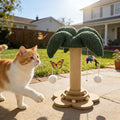 Sisal Cat Scratching Post with Clown Hat Design, Vertical Indoor Cat Scratcher with Random-Color Teaser Stick in Green or Dark Green