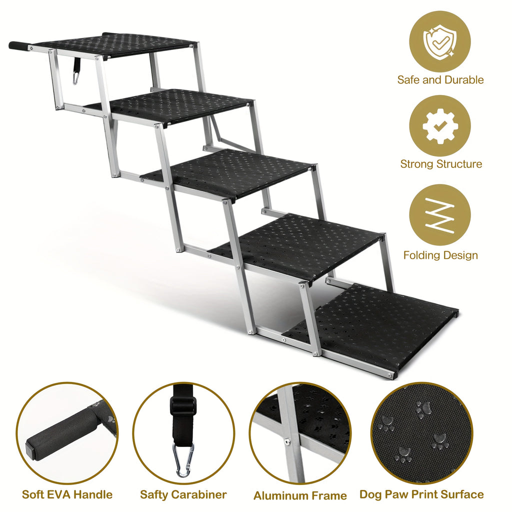 Dog Stairs for Cars, 6-Step Folding Non-Slip Pet Ladder for Large Dogs up to 200 lbs, Portable Vehicle Steps for SUVs and Trucks