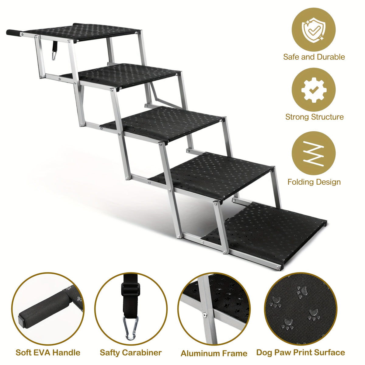 Dog Stairs for Cars, 6-Step Folding Non-Slip Pet Ladder for Large Dogs up to 200 lbs, Portable Vehicle Steps for SUVs and Trucks