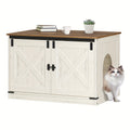 Hidden Litter Box Furniture with Barn Doors, Farmhouse Cat Cabinet with Reversible Entrance, Removable Divider and Ventilation Holes