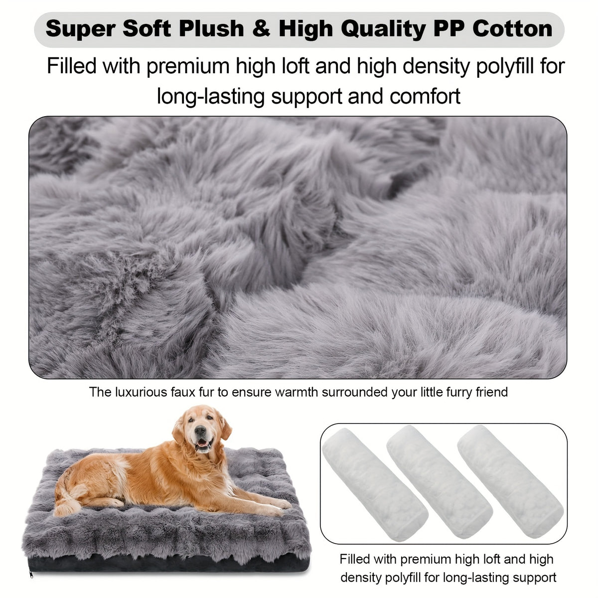 Faux Fur Dog Bed with Removable Washable Cover and Anti-Slip Bottom, Soft Fluffy Plush Sleeping Mat in Small to XXLarge Size Options