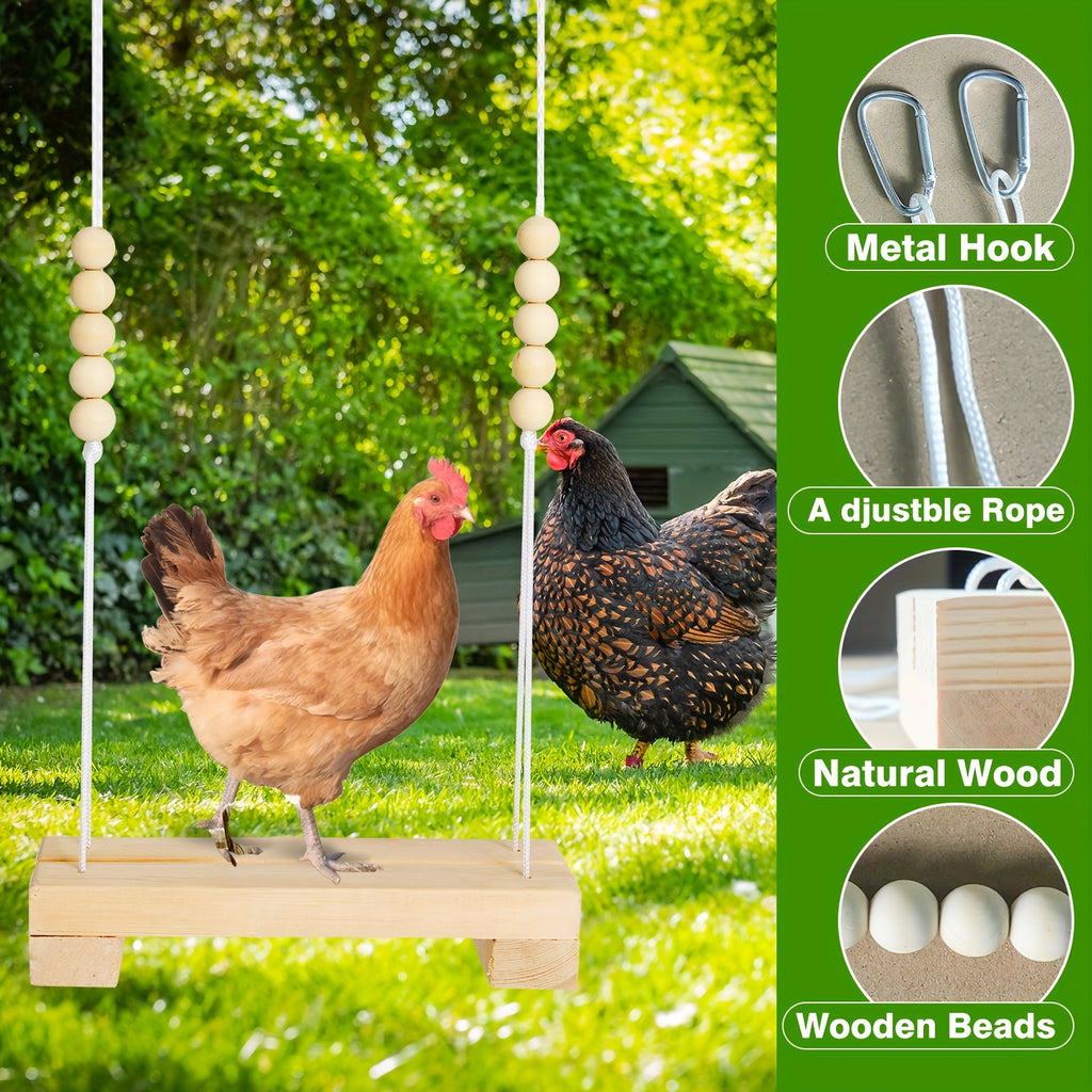 Chicken Swing Perch Toy, Natural Wooden Hanging Ladder with Rounded Edges for Hens and Roosters, 1-Piece Coop and Aviary Climbing Accessory