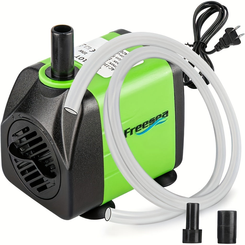 Submersible Fountain Pump 160GPH 10W with Adjustable Flow, Two Nozzles and Tubing for Aquarium, Small Pond and Hydroponic Water Circulation