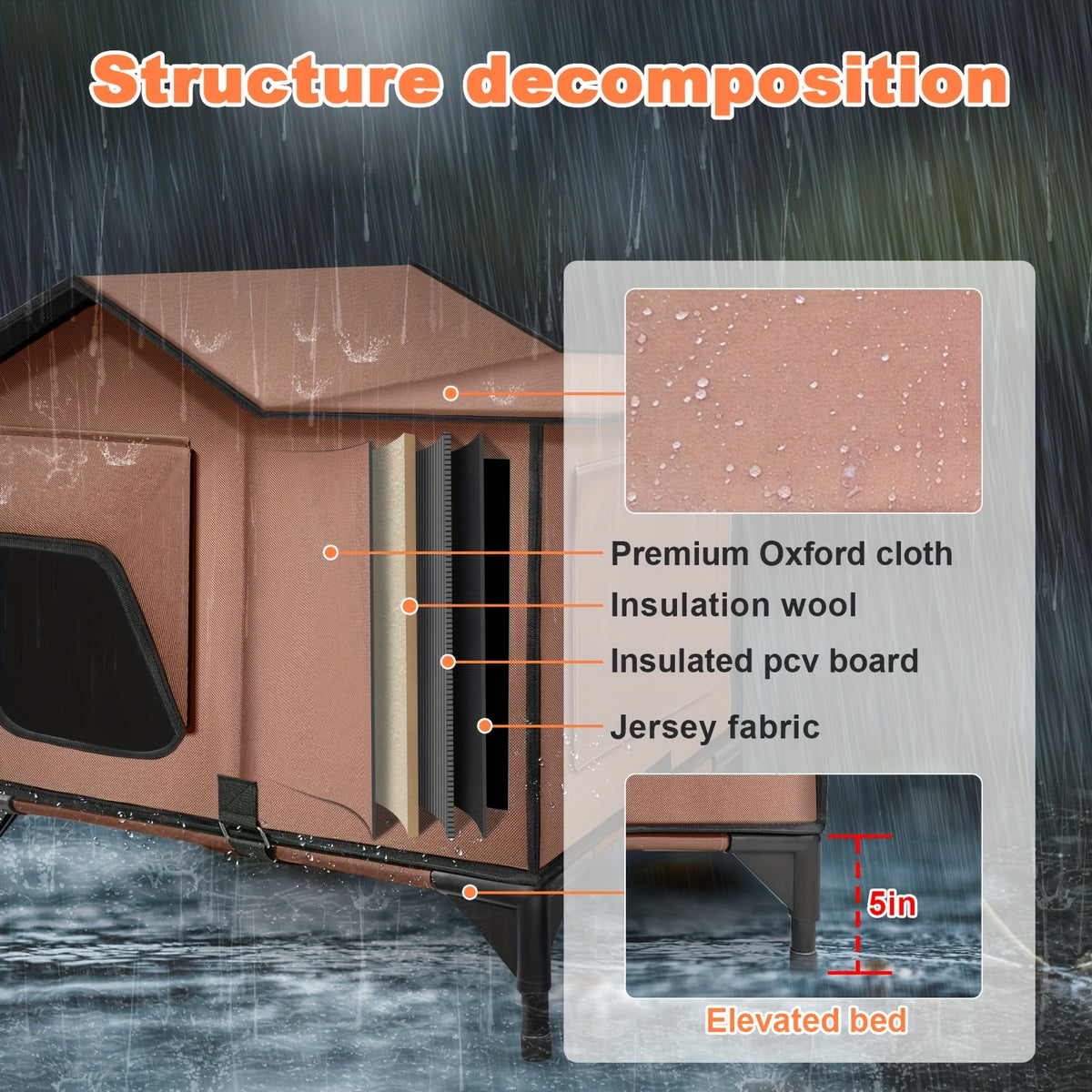 Heated Cat House with Removable Heating Pad and Elevated Bed, Brown 3-in-1 Cat Cave Shelter with Chew-Resistant Power Cord, L or XXL