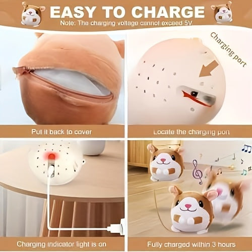 Voice Recording Dog Toy with Bouncing Ball, USB Rechargeable Moving Animal Toy with Music, Crinkle Sounds and Washable Cover for Supervised Play