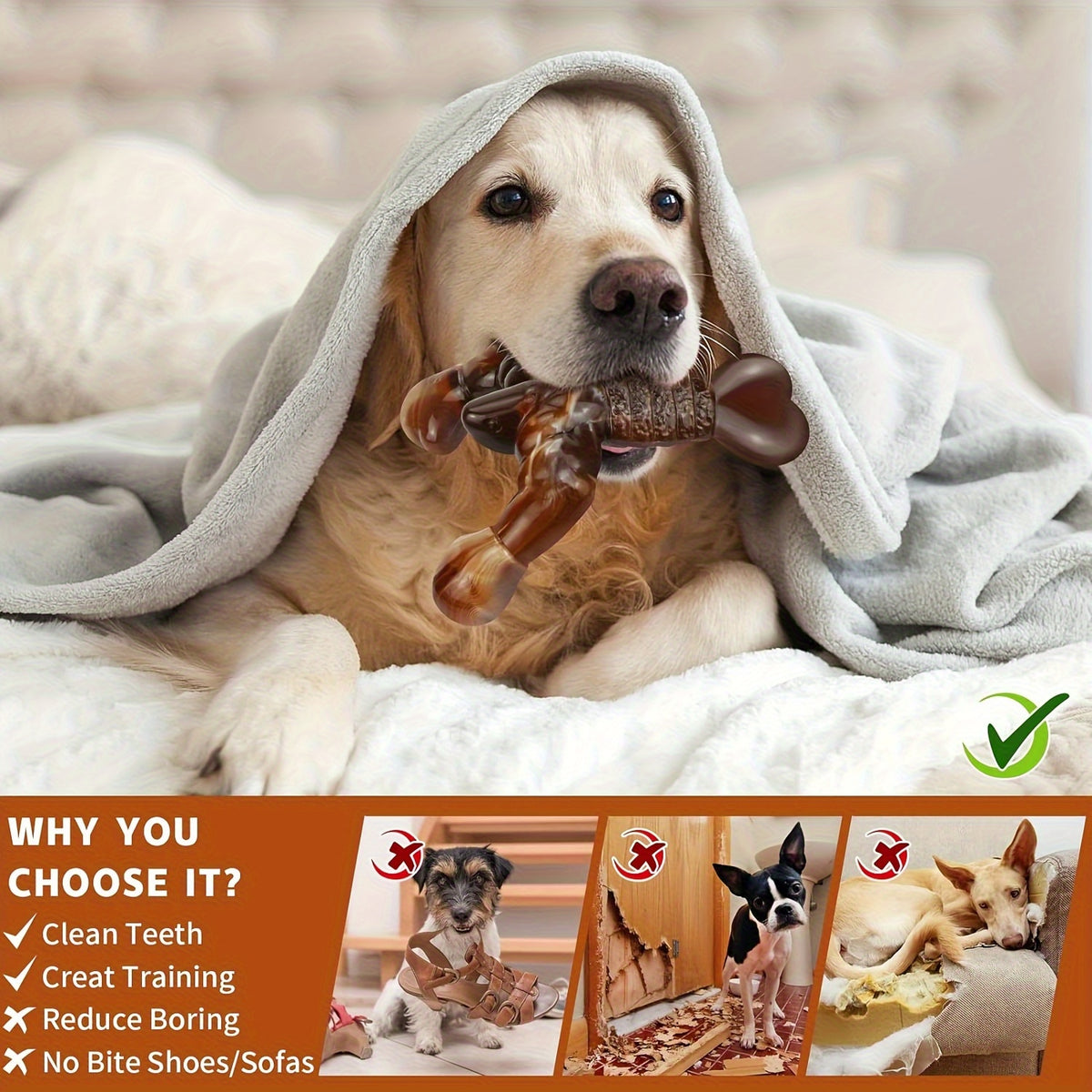 Bacon Flavored Nylon Dog Chew Toy, Lobster-Shaped Textured Bone for Medium and Large Dogs, Brown and Cream Supervised Chewing and Daily Play