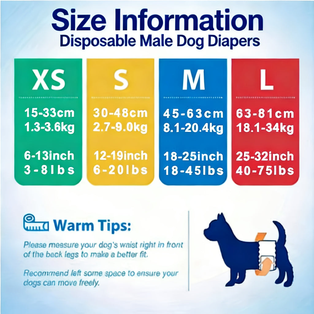 Disposable Dog Diapers 12 Pack with Adjustable Fasteners, Absorbent Male and Female S or M Options for Puppy Training, Senior Dog Accidents and Travel