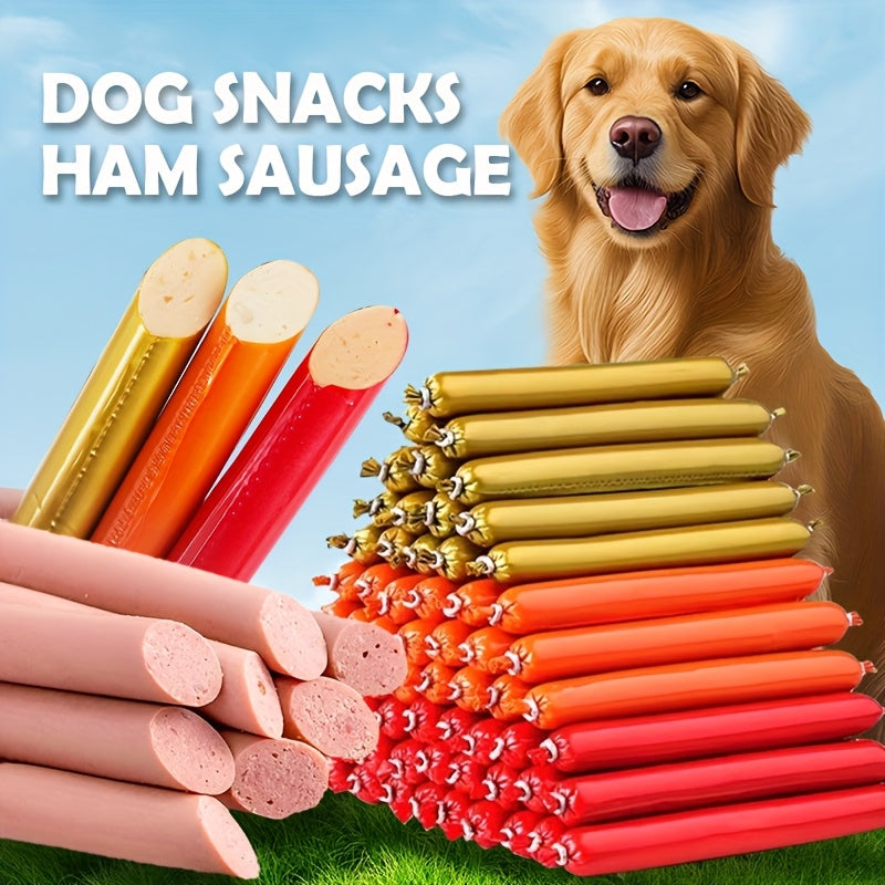 Dog Sausage Treats 32 Pack, Individually Wrapped Chewy Snack Sticks for Supervised Training Rewards, Everyday Treat Time and Holiday Dog Gifts