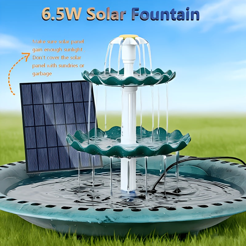 Solar Bird Bath Fountain 3.5W in Dark Green, Three-Layer Flowing Water Feature with Detachable Design for Outdoor Garden, Patio and Backyard Decoration
