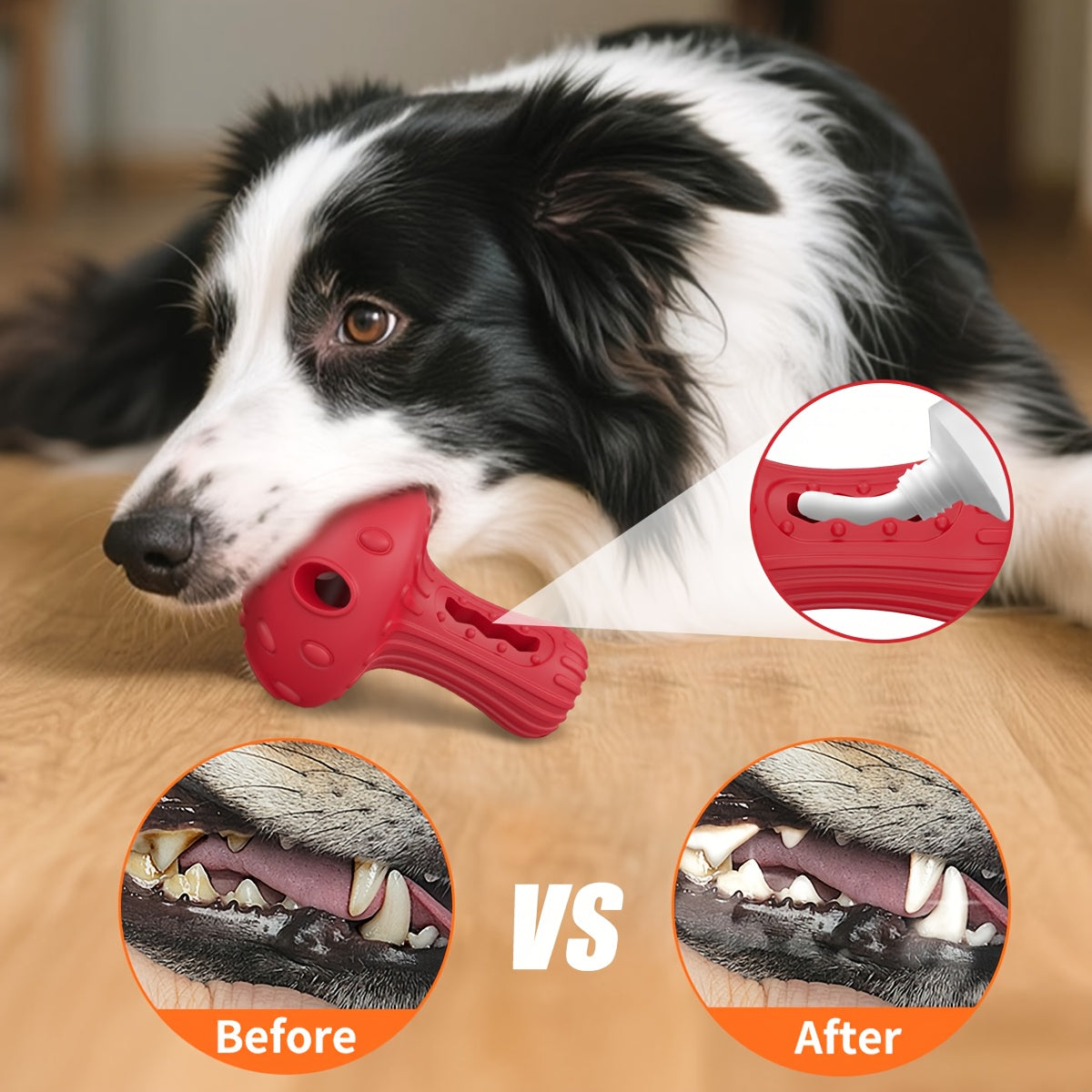 Treat Dispensing Dog Toy in Mushroom Shape, Beef-Scented Rubber Puzzle Chew for Medium and Large Dogs, 3.9 x 5.1 Inches in Red or Yellow