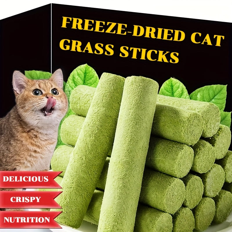 Cat Grass Snack Sticks in 15 or 30 Piece Packs, Edible Chew Treats for Supervised Cat Snack Time, Everyday Rewards and Pet Owner Gift Baskets