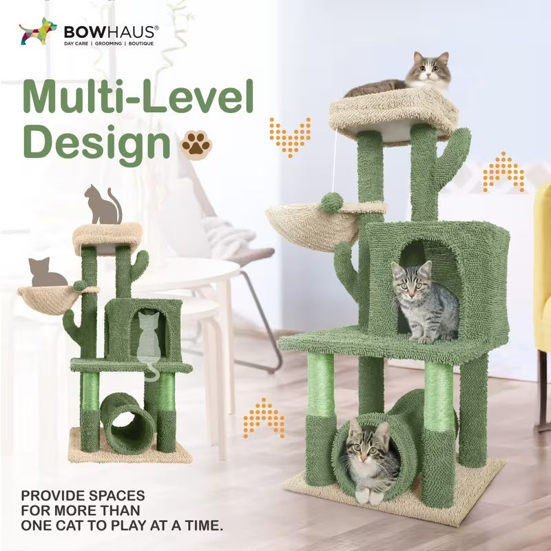 Cactus Cat Tower with Widened Perch and Scratching Posts, Multi-Level Indoor Cat Furniture in 37, 40, 58 or 70 Inch Size Options for Play and Rest