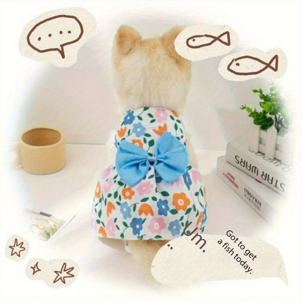Dog Dress for Small Dogs Girls, 5 Pieces Pet Clothes Set with Bowknot Princess Dress and Flower Skirt, Cute Summer Outfits for Chihuahua Yorkshire Poodle Cats and Puppies, Breathable Puppy Apparel