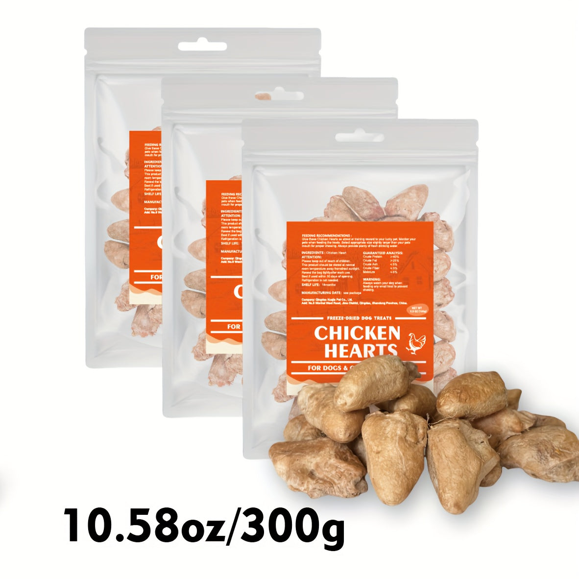 Chicken Heart Cat & Dog Treats, Freeze Dried Single Ingredient Training Rewards and Food Topper, Grain-Free Snacks in 50g, 200g or 300g Options