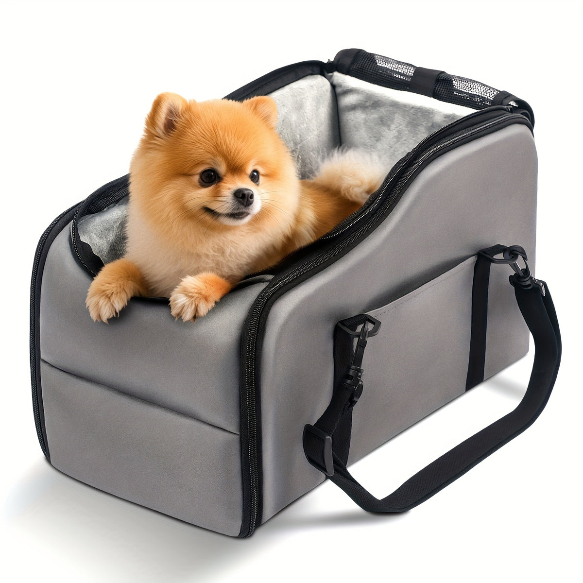 Dog Car Booster Seat for Small Dogs and Cats, Portable Center Console Pet Travel Bed with Listed Harness, Pink, Black, Gray or Green Options