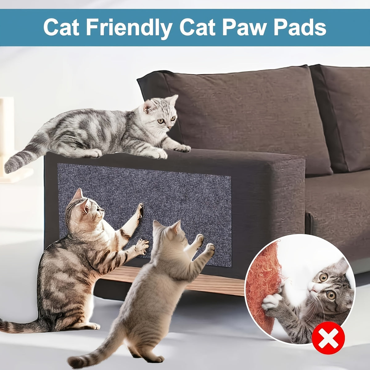 Indoor Cat Scratching Pad with Self-Adhesive Backing, Sofa and Wall Protection Scratcher for Cat Activity Areas in Dark Gray, Black or Light Grey