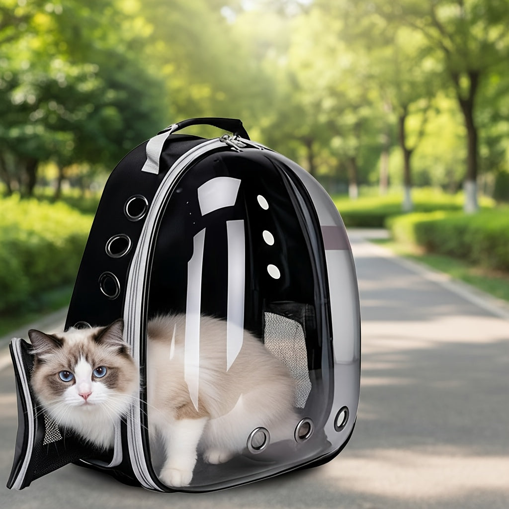 Space Capsule Cat Backpack in Black, Clear Breathable Pet Carrier with Zipper Closure for Cats and Small Dogs, Vet Visits and Outdoor Trips