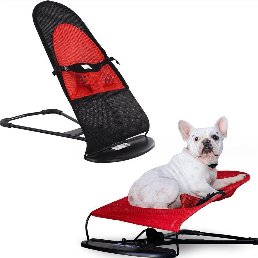 Rocking Dog Bed for Small and Medium Dogs, Foldable Height-Adjustable Pet Lounger with Breathable Mesh and Thickened Resting Pad