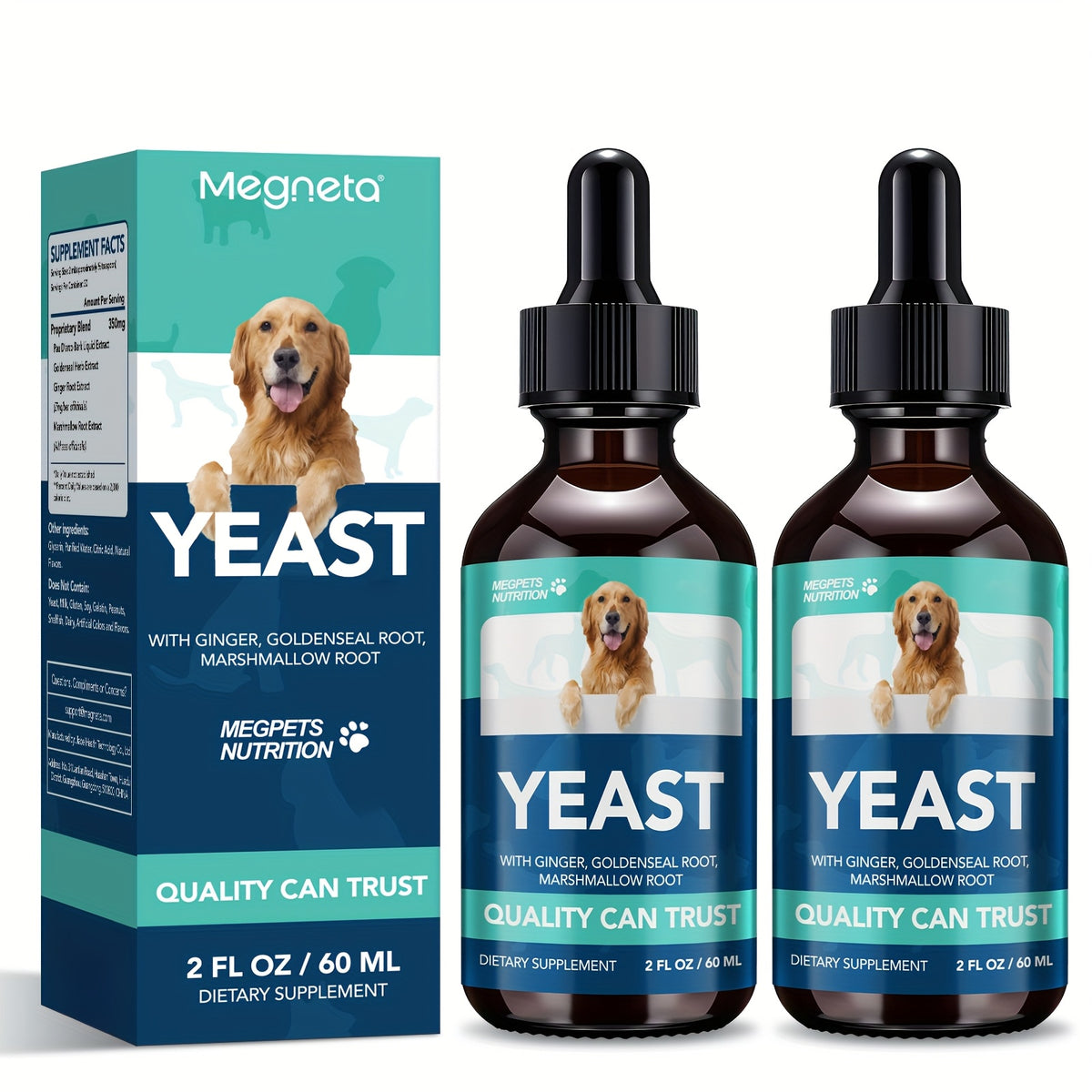 Yeast Health Drops for Dogs and Cats, 2 fl oz (60 mL) Liquid Dietary Supplement in Dropper Bottle with One, Two or Three Bottle Options