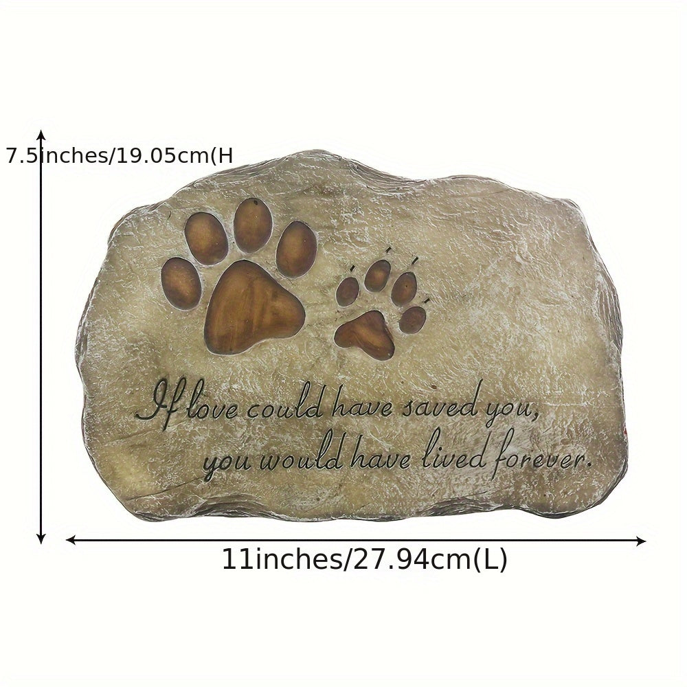 Pet Memorial Stone with Paw Prints, Hand-Painted Brown Garden Grave Marker for Dogs and Cats, Indoor Outdoor Remembrance Keepsake and Sympathy Gift
