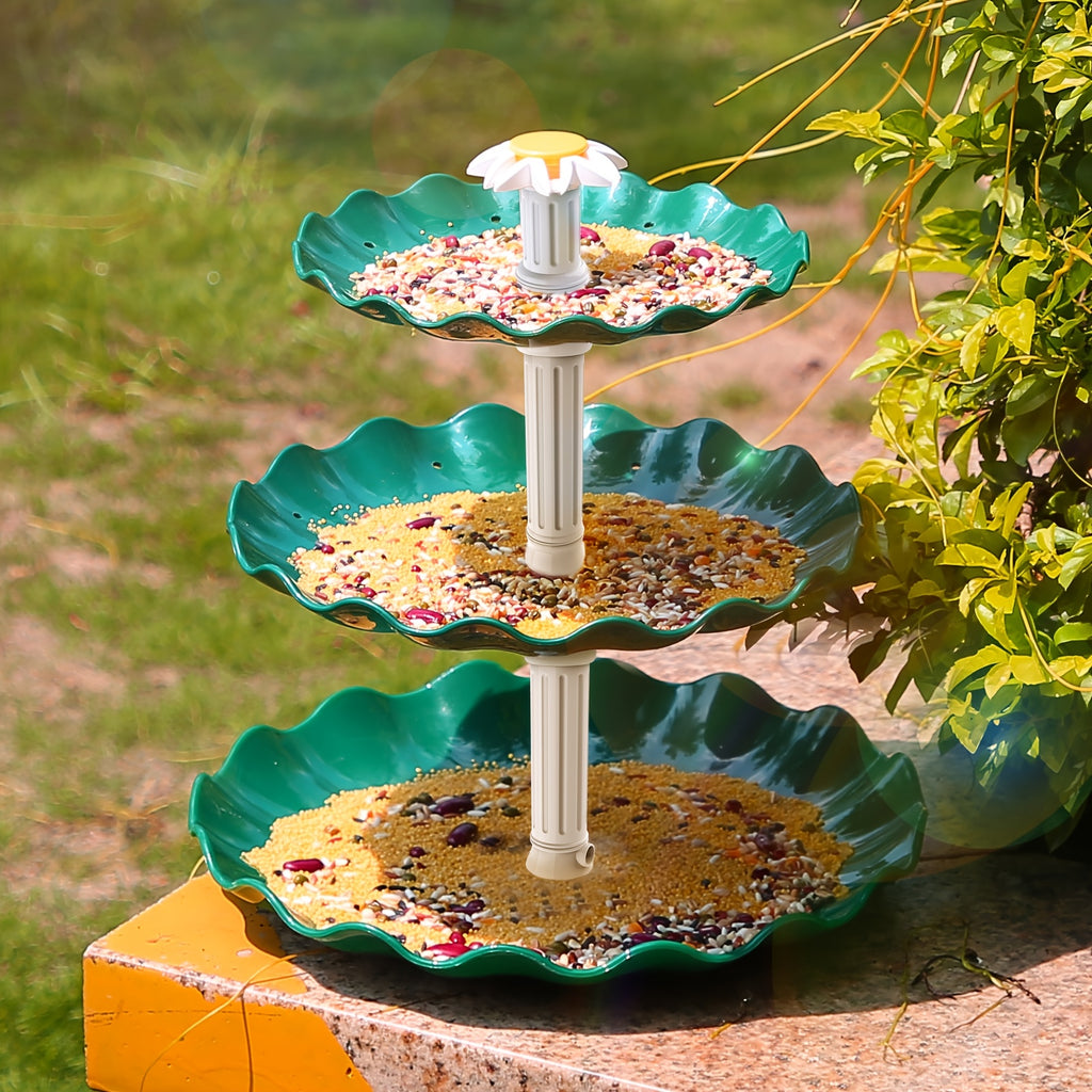 Solar Bird Bath Fountain 3.5W in Dark Green, Three-Layer Flowing Water Feature with Detachable Design for Outdoor Garden, Patio and Backyard Decoration