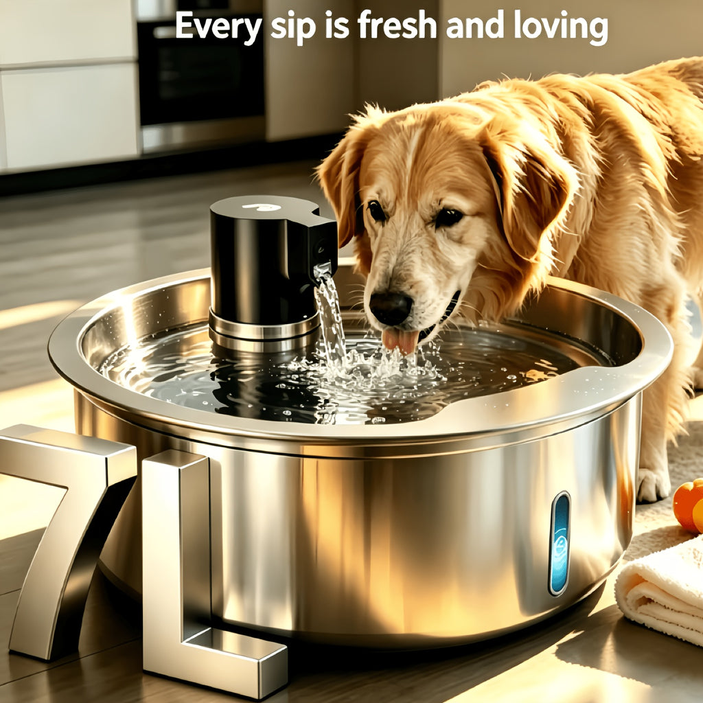 Pet Water Fountain 1.85 Gallon with Filter Bundles, Stainless Steel USB Powered Drinking Dispenser for Cats and Dogs, 5, 8 or 15 Cartridges