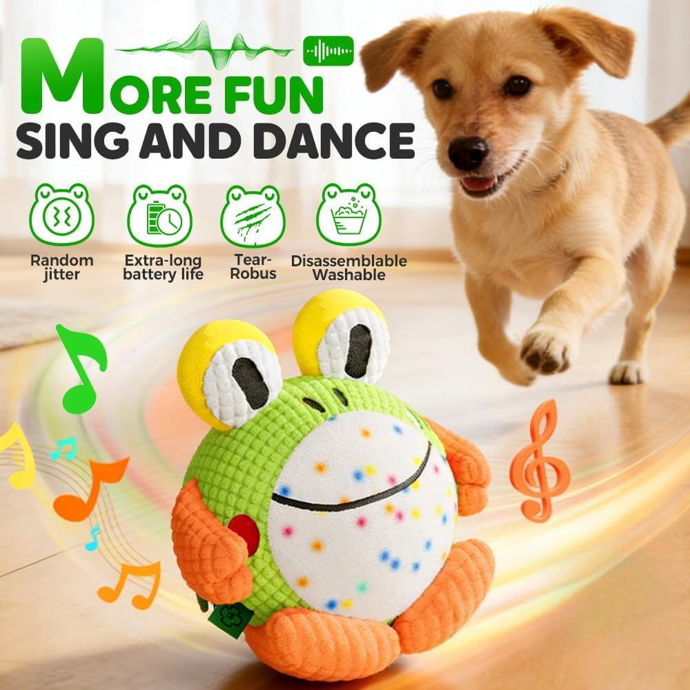 Moving Plush Dog Toy with Sound, USB Rechargeable Bouncing Pet Play Toy with Removable Washable Cover, Frog, Dolphin or Panda for Supervised Indoor Play